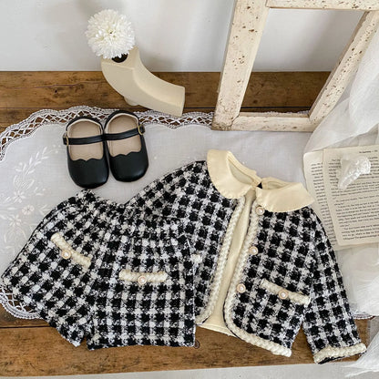 Black & White Tweed Jacket and Shorts Set for Girls