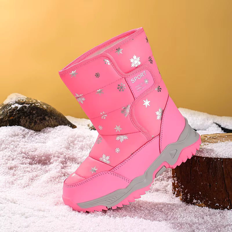Snowflake Print Fur-Lined Winter Snow Boots for Girls