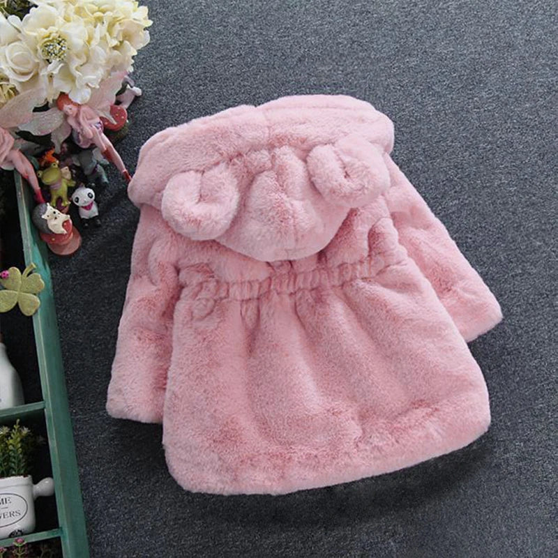 Bear-Ear Plush Hooded Winter Coat for Girls