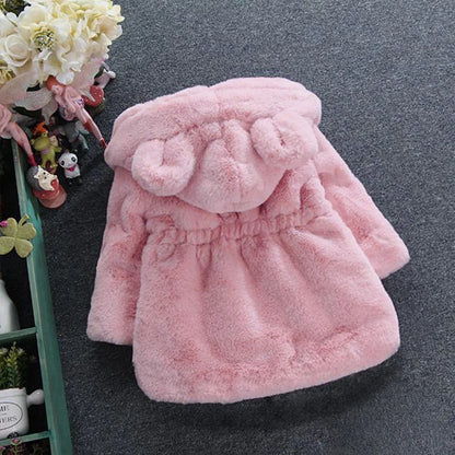 Bear-Ear Plush Hooded Winter Coat for Girls
