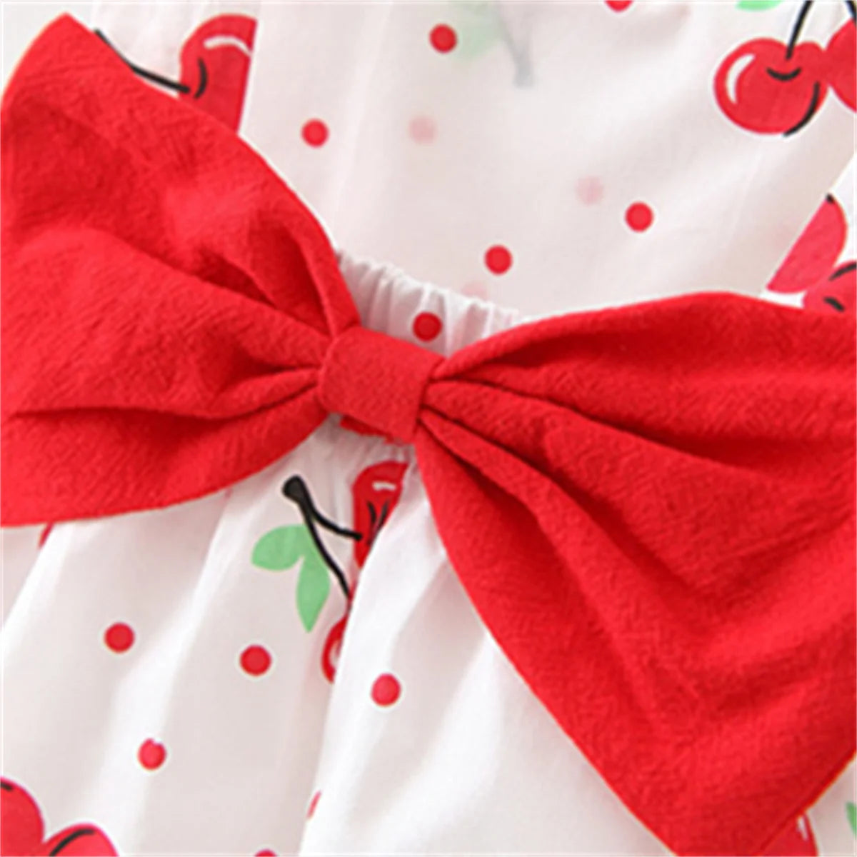 Cherry Picnic Bow Sundress & Ribbon Sun Hat Set for Baby Girls