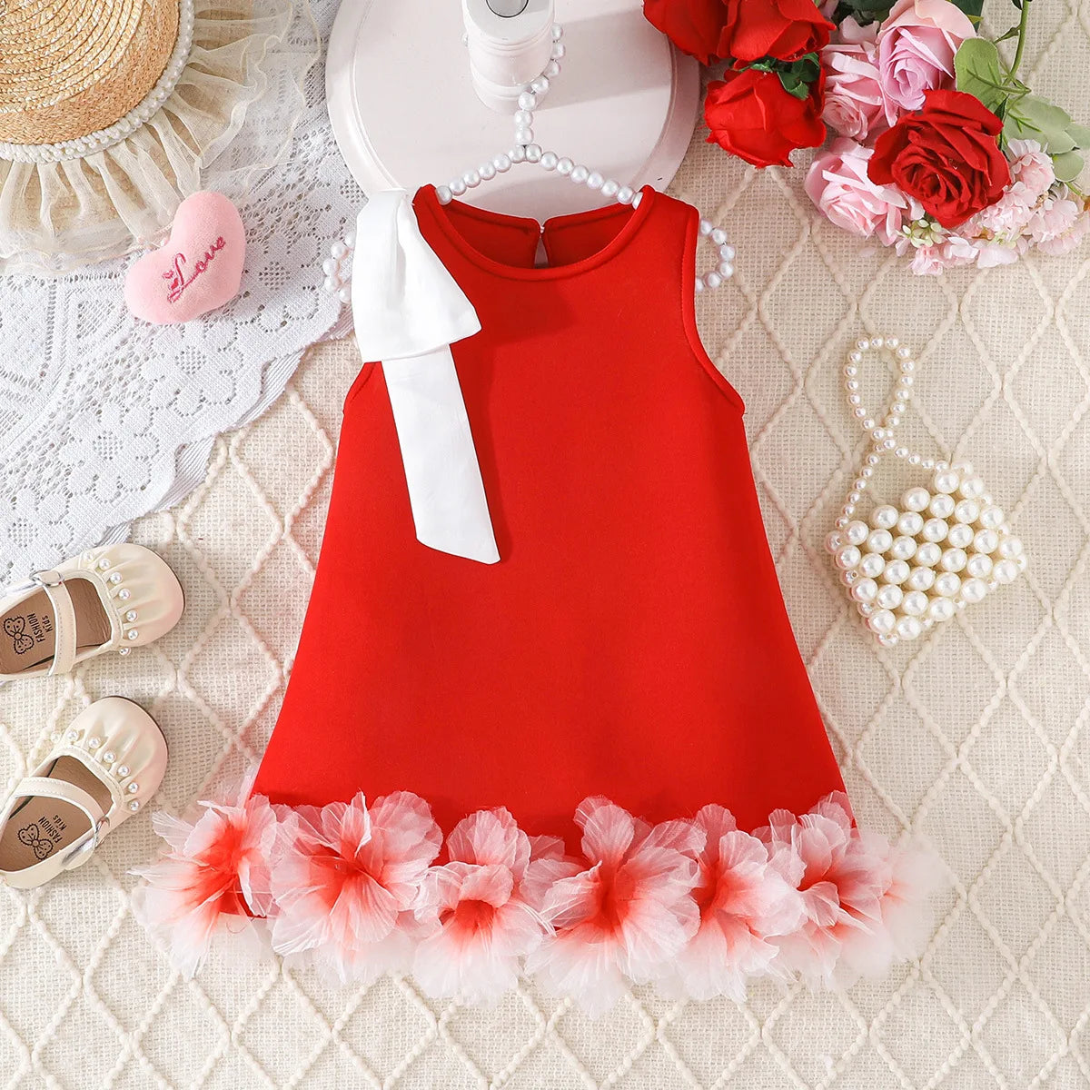 Flower-Shoulder A-Line Party Dress for Girls