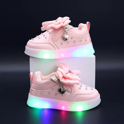 Little Girls LED Light Bow Sneakers