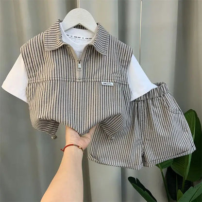 Checkerboard Polo Shirt & Shorts Set for Boys