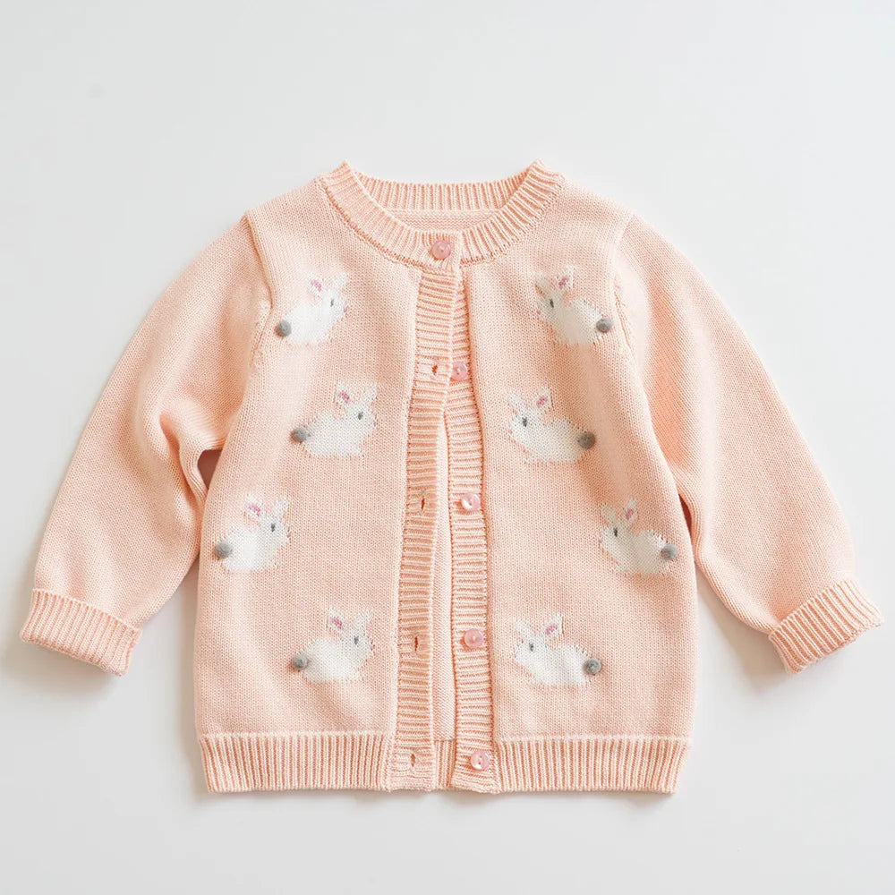 Baby & Toddler Girls Cotton Knit Cardigan (2–6 Years) – Button-Front Sweater with Duck Embroidery