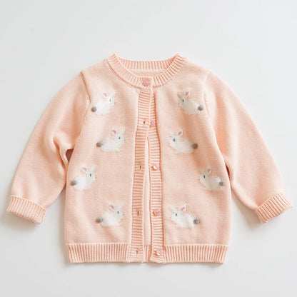 Baby & Toddler Girls Cotton Knit Cardigan (2–6 Years) – Button-Front Sweater with Duck Embroidery