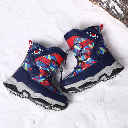 Colorful Print Plush-Lined Winter Snow Boots for Kids