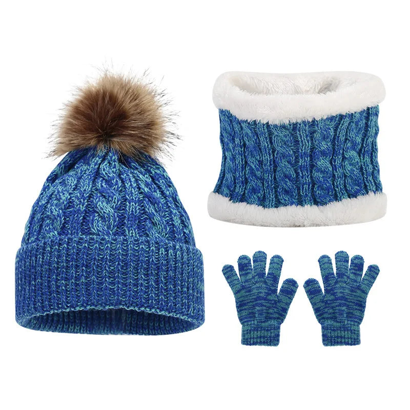 Soft-Knit Pom Pom Winter Trio: Cozy Beanie, Plush Infinity Scarf & Gloves Set