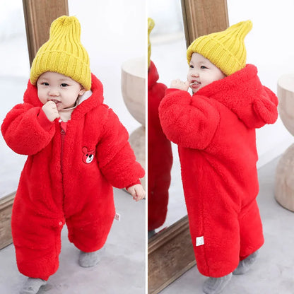 Plush Bear-Ear Fleece Baby Romper
