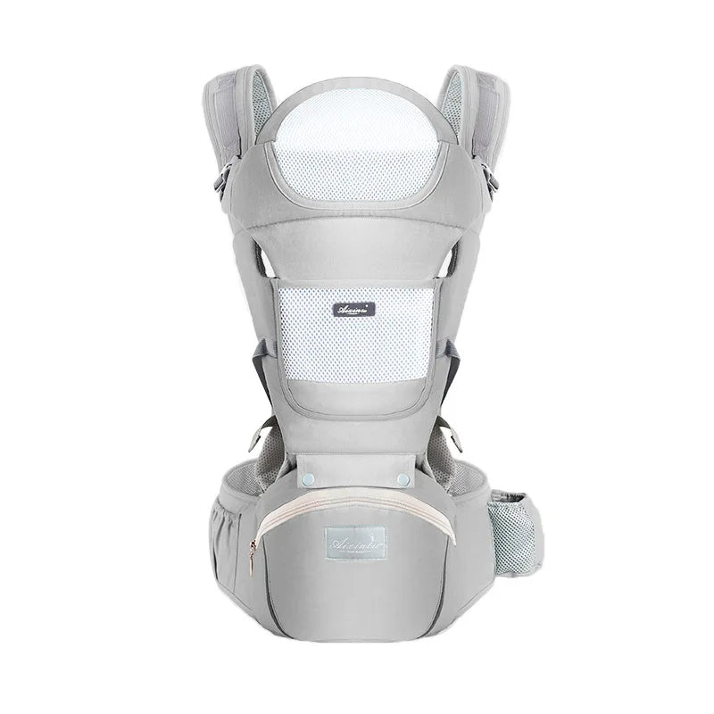 Breathable Mesh Baby Carrier with Hip Seat & Storage Pockets