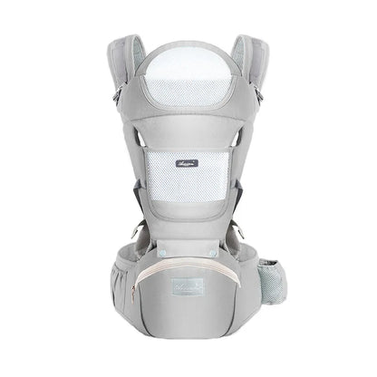Breathable Mesh Baby Carrier with Hip Seat & Storage Pockets