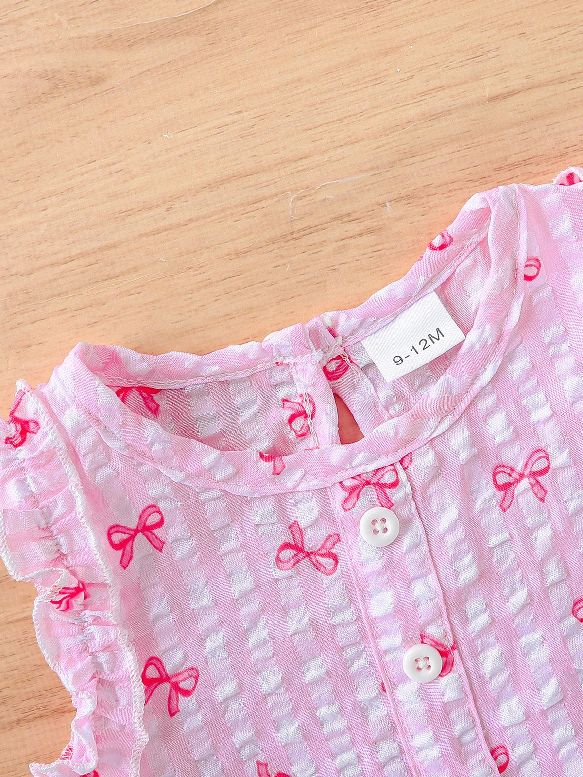 Pink Gingham Bow Ruffle Top & Shorts Set for Baby Girls