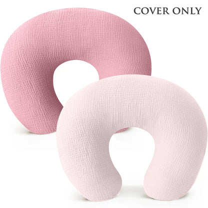 U-Shaped Cotton Muslin Nursing Pillow Cover with Floral & Solid Prints