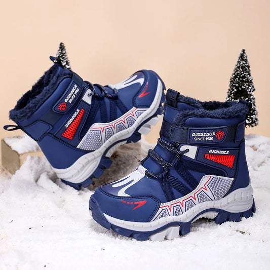 Sporty High-Top Plush-Lined Winter Boots for Boys