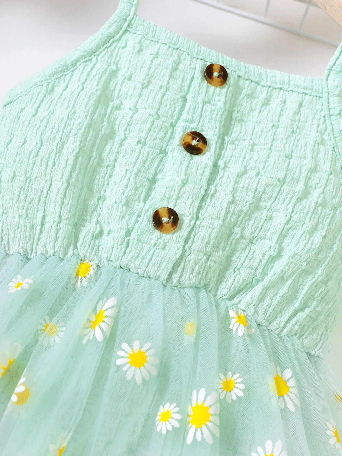 Mint Daisy Tulle Skirt Romper Dress for Baby Girls