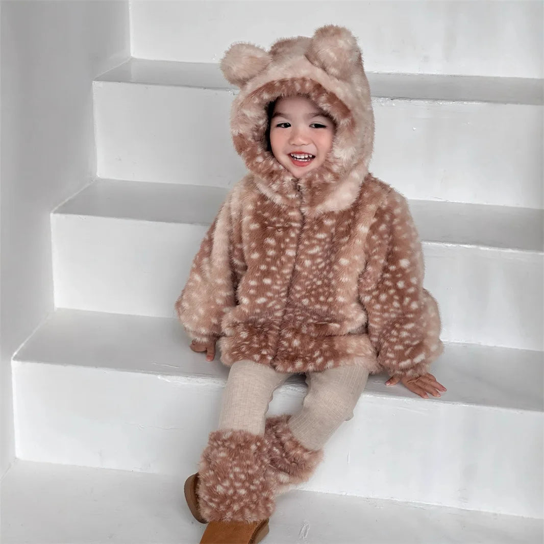 Bear Ear Hooded Plush Jacket & Cozy Winter Separates for Kids