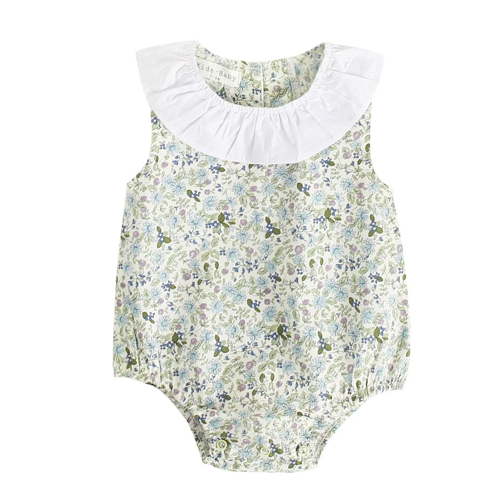 Lace-Trim Gingham Bubble Bodysuit for Baby Girls