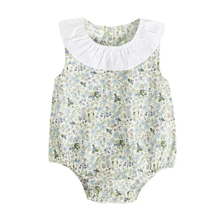 Lace-Trim Gingham Bubble Bodysuit for Baby Girls