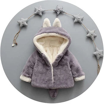 Animal Ear Plush Hooded Winter Coat for Girls