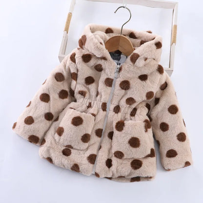 Baby Girls Sherpa Hooded Winter Coat with Pockets – Soft Plush Zip-Up Jacket