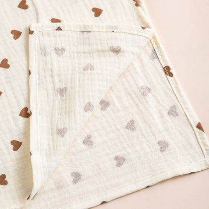 Playful Heart & Animal Print Cotton Muslin Baby Blanket