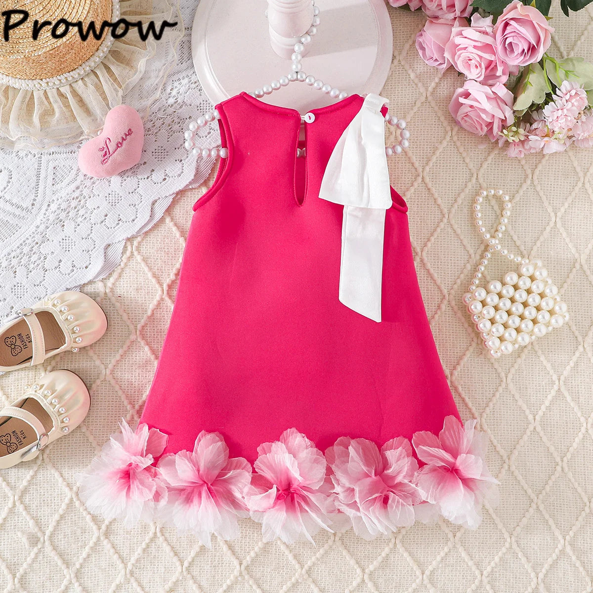 Flower-Shoulder A-Line Party Dress for Girls