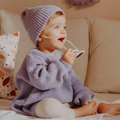 Chunky Ribbed Crewneck Cotton Sweater for Babies & Kids