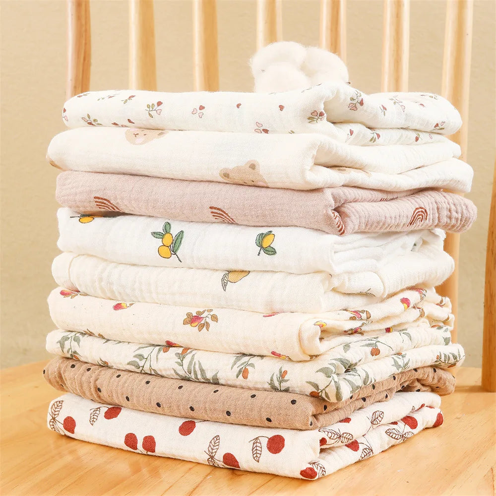 Vintage Floral & Fruit Print Cotton Muslin Baby Blanket