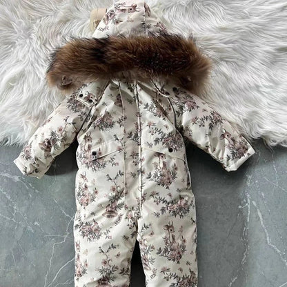 Floral Woodland Hooded Winter Snowsuit for Baby Girls