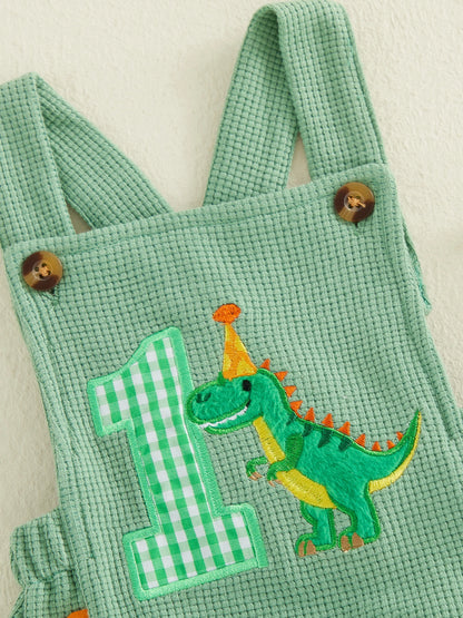 First Birthday Dinosaur Overall Romper for Baby Boys