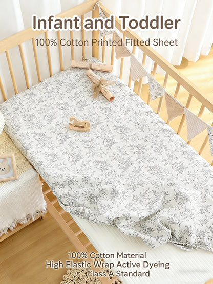 Playful Teddy Bear & Animal Print Cotton Crib Fitted Sheet