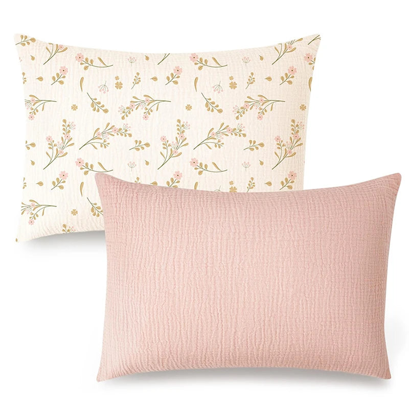 Forest Deer & Botanical Print Muslin Pillowcase for Kids