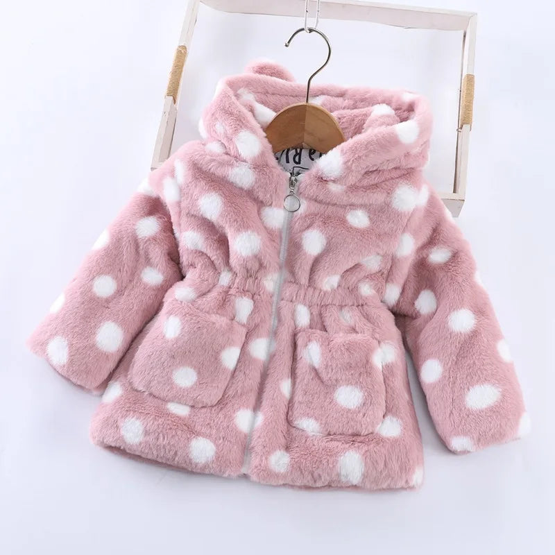 Baby Girls Sherpa Hooded Winter Coat with Pockets – Soft Plush Zip-Up Jacket