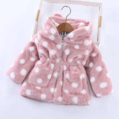 Baby Girls Sherpa Hooded Winter Coat with Pockets – Soft Plush Zip-Up Jacket