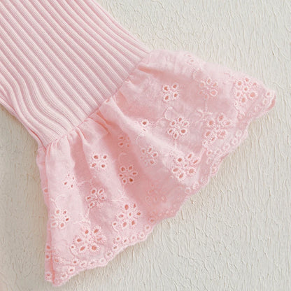 Eyelet Ruffle Romper & Flared Denim Pants Set for Baby Girls