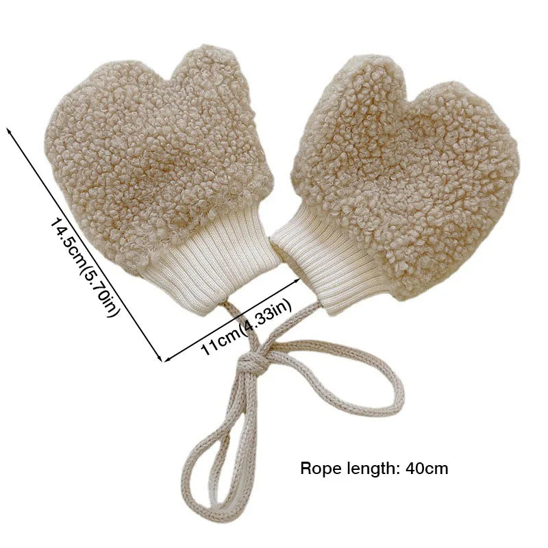 Plush Lamb Wool Baby Mittens – Cozy Full-Finger Winter Gloves with Strap (1–3 Years)