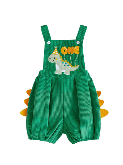 First Birthday Dino Corduroy Bubble Overall Romper for Baby Boys