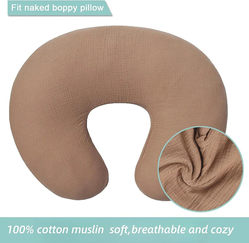 U-Shaped Cotton Muslin Nursing Pillow Cover with Floral & Solid Prints