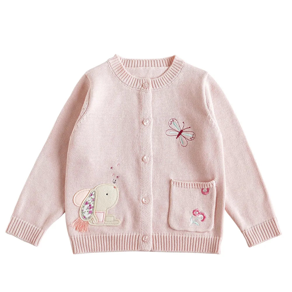 Baby & Toddler Girls Cotton Knit Cardigan (2–6 Years) – Button-Front Sweater with Duck Embroidery