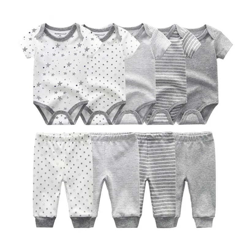 9-Piece Baby Bodysuit & Pants Set – Newborn Essentials for Boys & Girls
