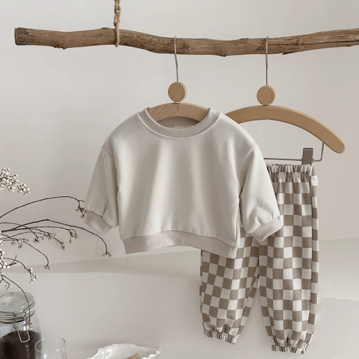 Cozy Two-Piece Baby Outfit – Soft Pullover Top & Checkered Pants Set (6 Months–3 Years)