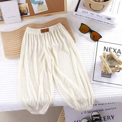 Textured Balloon-Leg Summer Pants for Girls