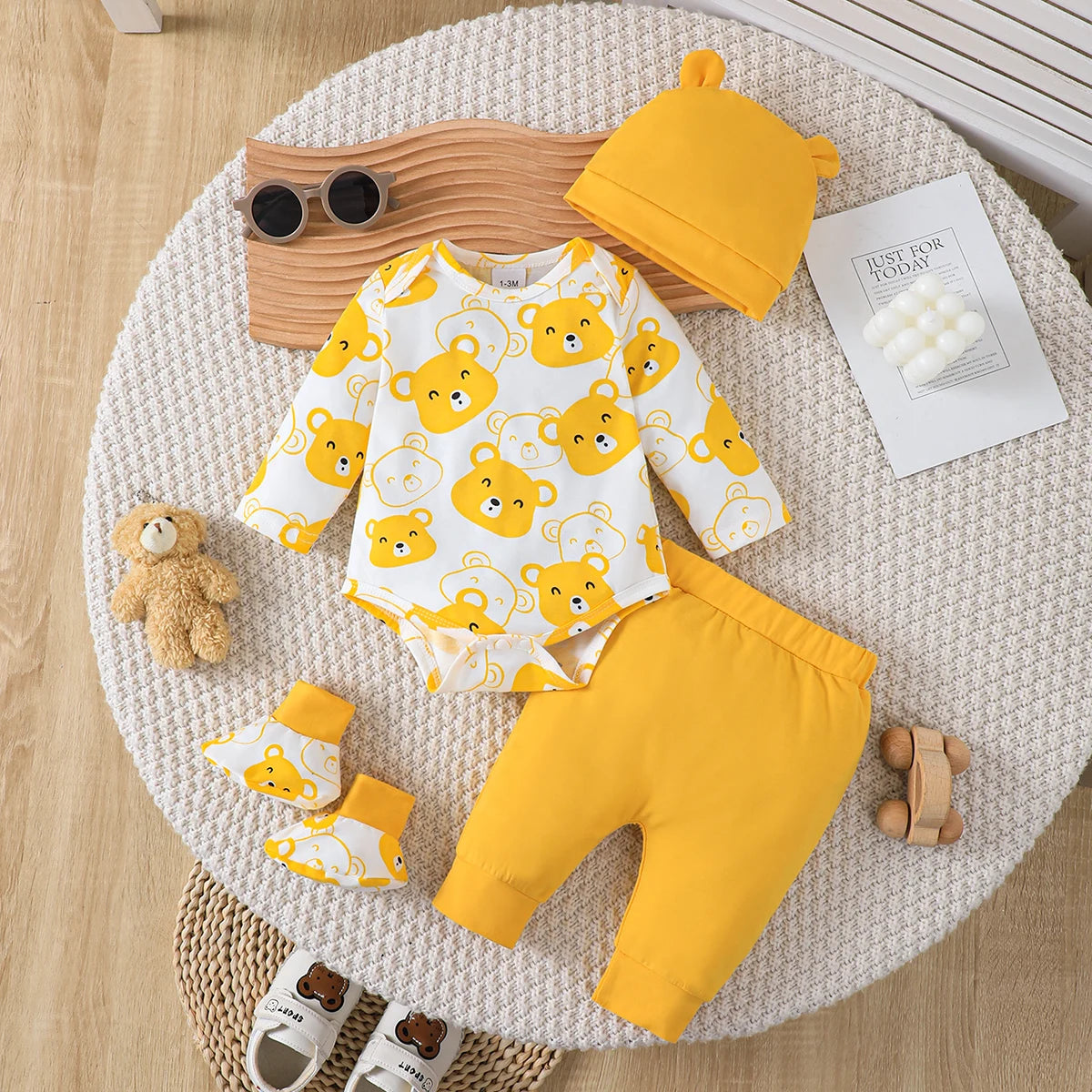 Little Bear Bodysuit, Pants, Hat & Booties 4-Piece Baby Boy Set