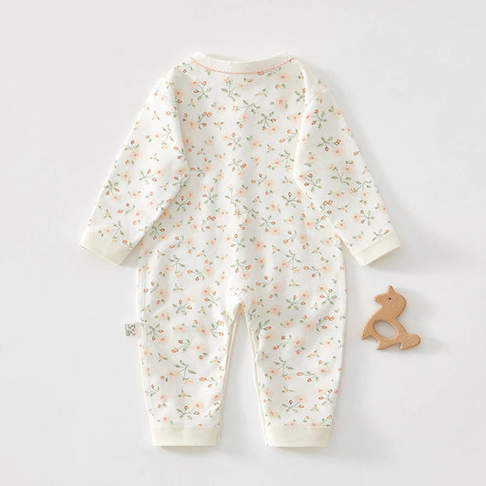 Delicate Floral Wrap-Front Cotton Romper for Babies