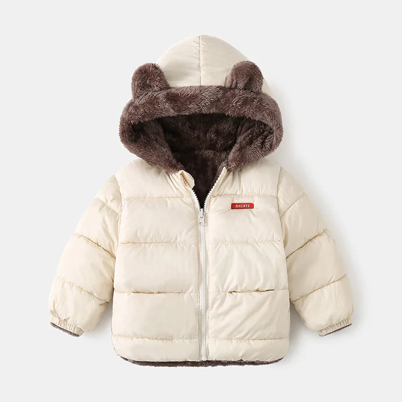 Faux-Fur Bear Hood Puffer Jacket for Kids