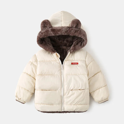 Faux-Fur Bear Hood Puffer Jacket for Kids
