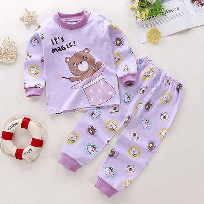 Cartoon Print Long-Sleeve Pajama Set for Kids