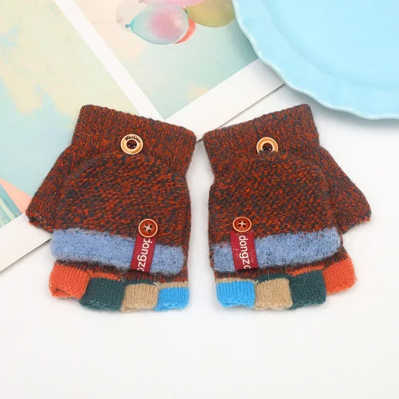 Cozy Half-Finger Kids Gloves – Warm Knit Writing Gloves for Fall & Winter