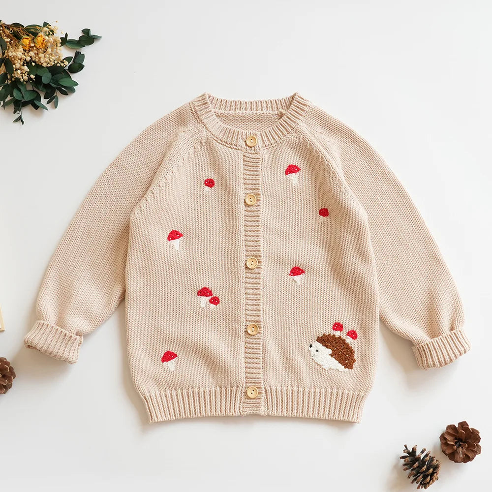 Baby & Toddler Girls Cotton Knit Cardigan (2–6 Years) – Button-Front Sweater with Duck Embroidery