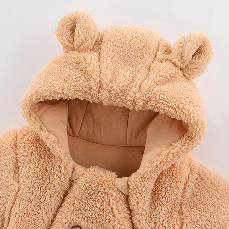 Cozy Critter Winter Romper – Hooded Plush Jumpsuit (0–12 Months)